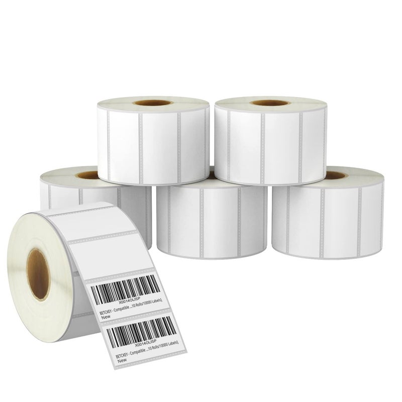 BETCKEY - 2.25" x 1" (57 mm x 25 mm) File Folder & Multipurpose Labels Compatible with Zebra & Rollo Label Printer,Premium Adhesive & Perforated [6 Rolls, 9000 Labels] - Image 1